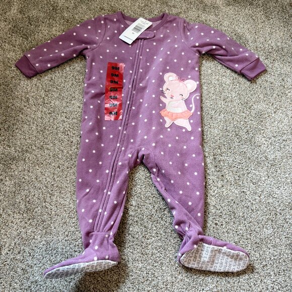 Purple Polka Dot Kids Carter's Mouse Fleece Footie One Piece PJs - Baby Girl - Picture 1 of 8